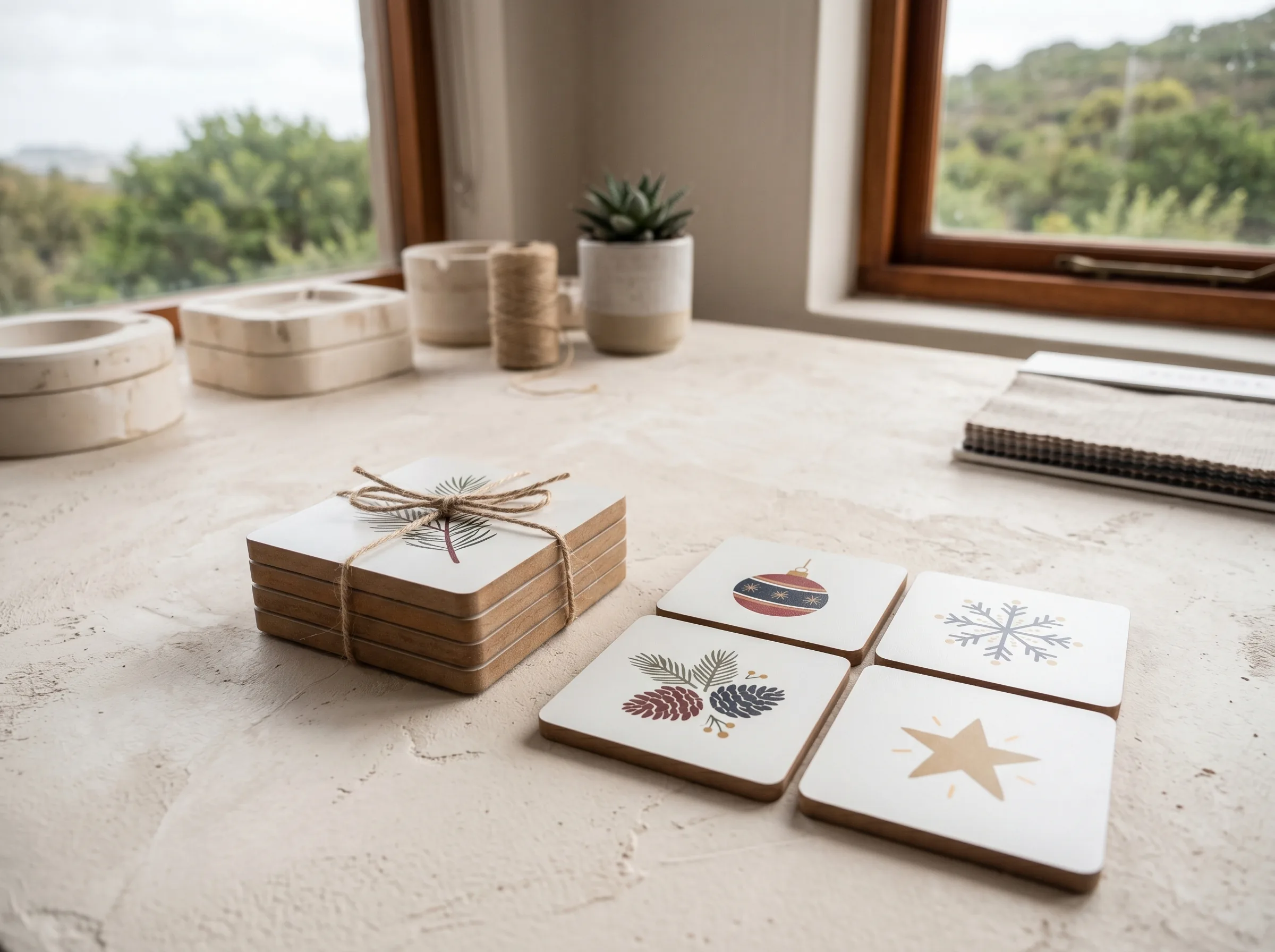 Christmas coaster set in a festive print.